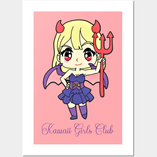 Kawaii Devil Girl Wall Art by PlayfulPandaDesigns